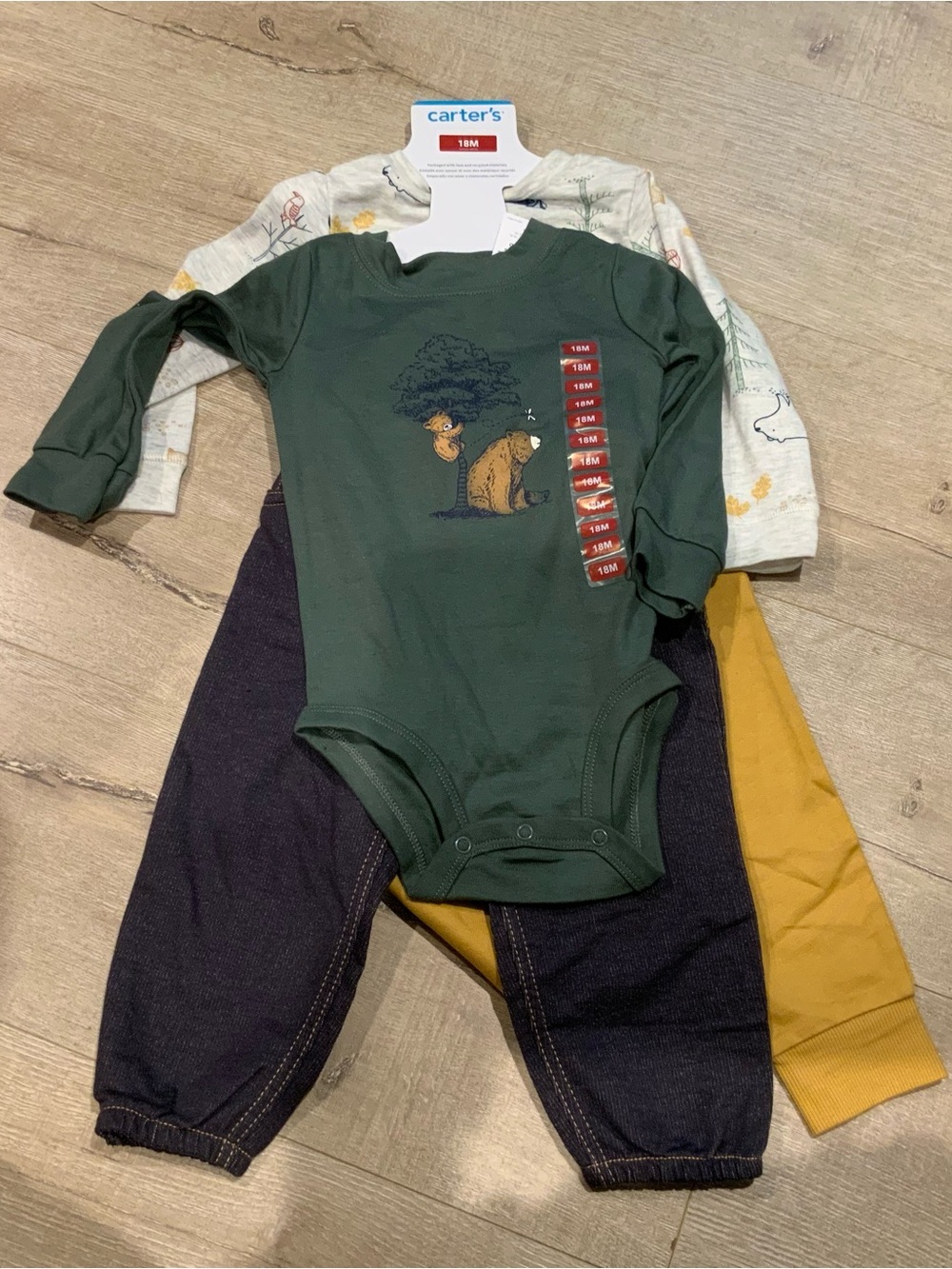 Carter's Dark Green Bear Graphic Long-Sleeve Bodysuit